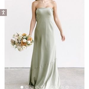 Revelry bridesmaid Leo satin dress